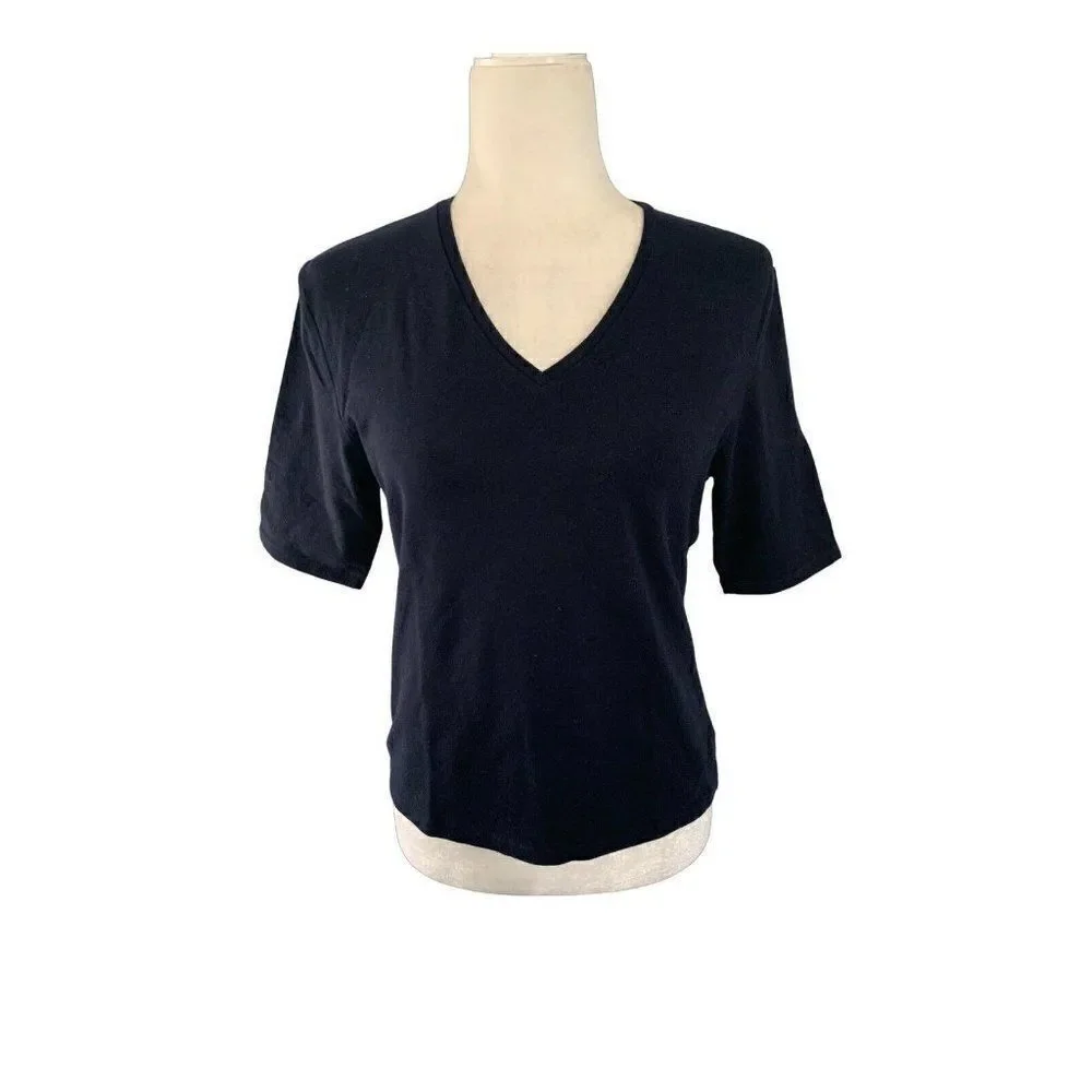 lauren ralph lauren womens navy blue v neck short sleeve top t shirt medium